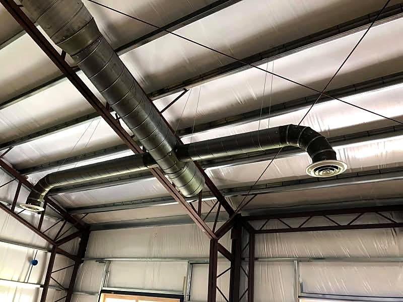 Finished commercial duct runs with ceiling diffusers